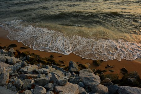 Sandy beach sea water wave
