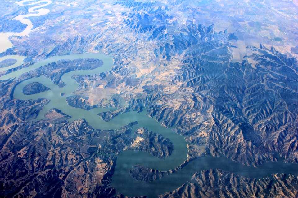 River hilly landscape plane view