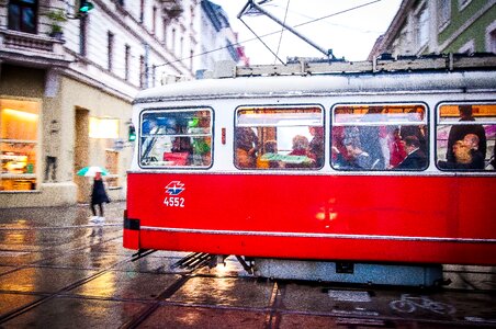 Tram rain street photo