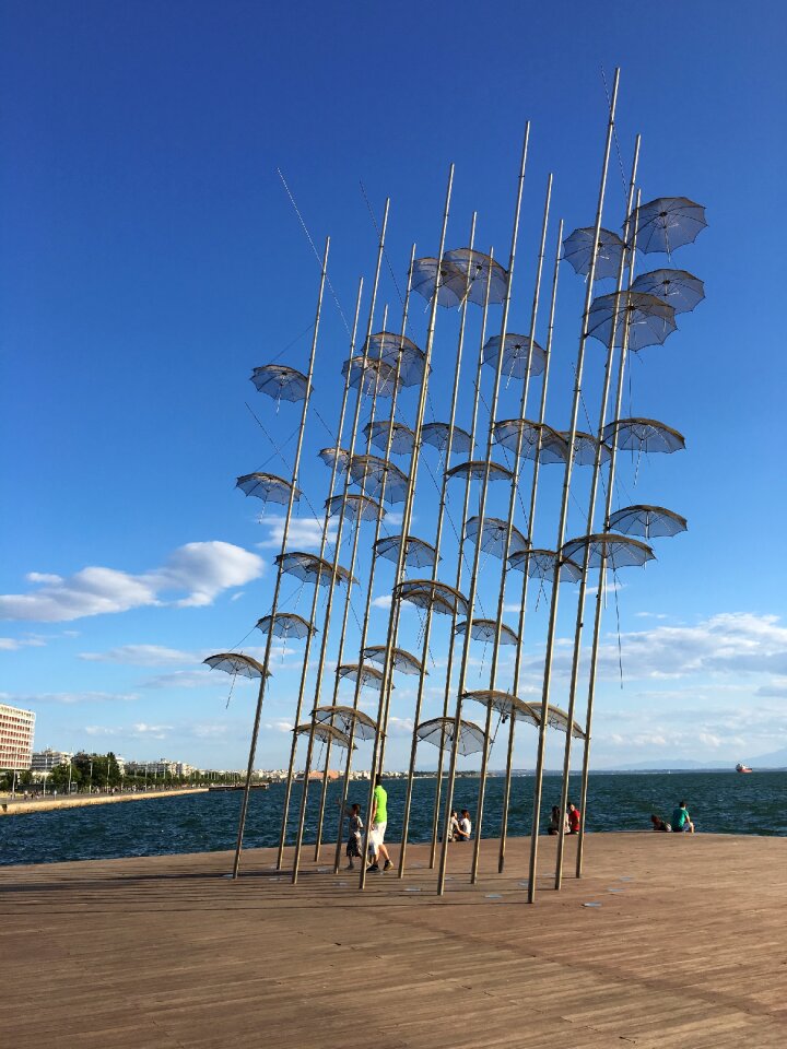 Landmark sun umbrellas sea