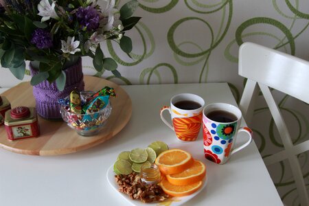 Table tea cups morning photo