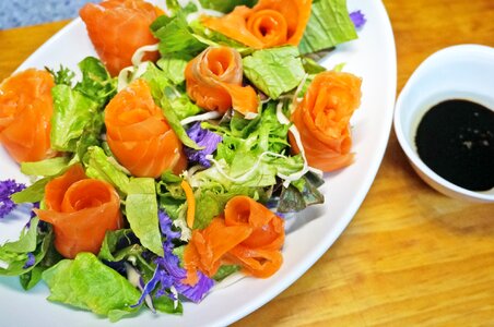 Salad salmon salad flowers photo