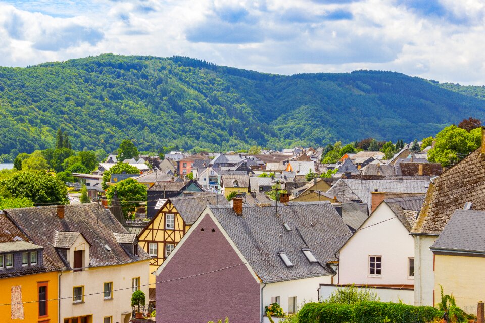 Houses clouds mountain