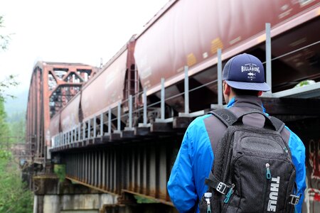 Man backpack back view photo