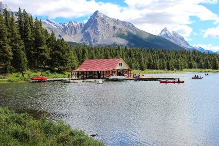 Mountains blue boat