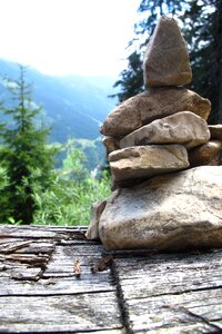 Forest wood cairn photo