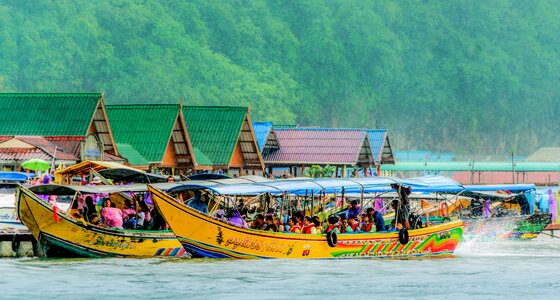 Phuket colorful boats sea photo