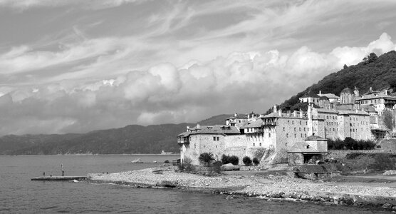 Church black and white aegean sea