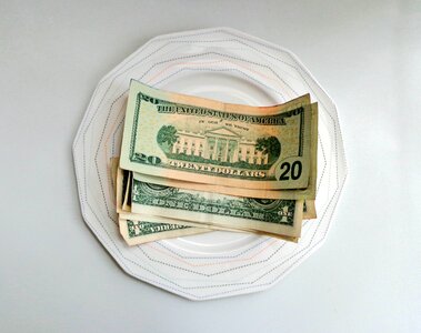 Cash plate money on a plate
