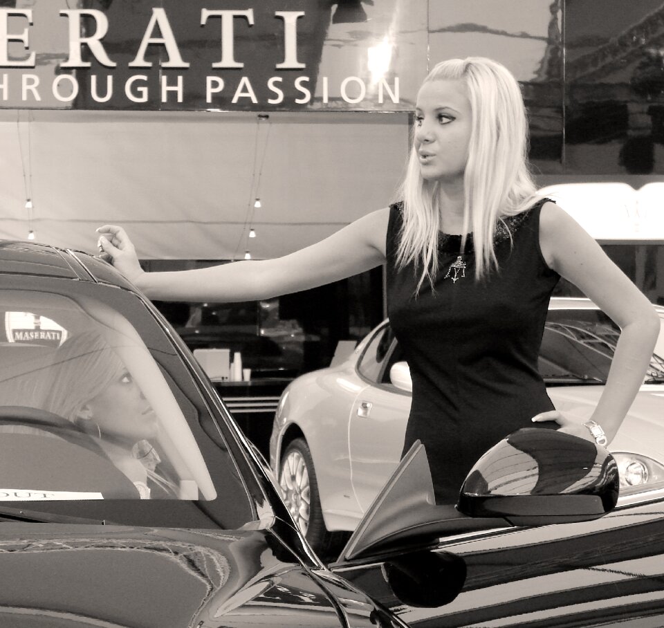 Auto expo hostess black and white