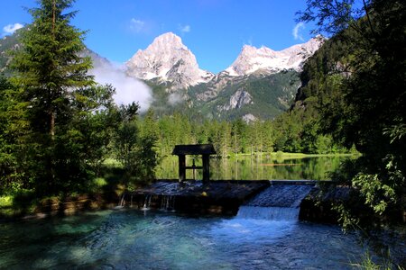 Lake forest mountain and water photo