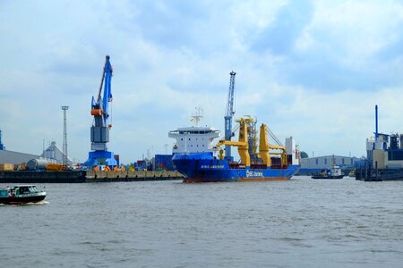 Hanseatic city ships harbour cranes