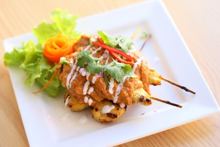 Satay chicken skewer