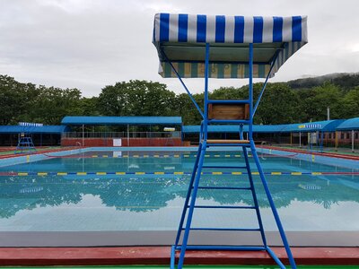 Outdoor swimming pool break recreation area photo