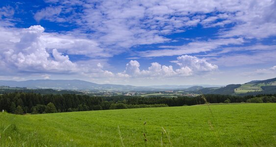 Country green grass blue sky photo