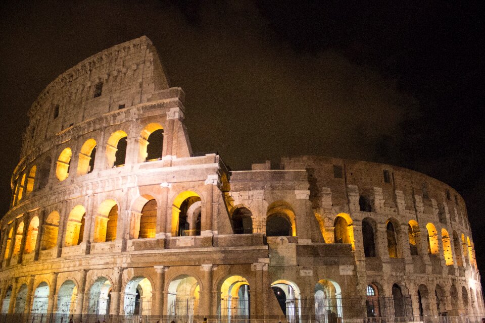 Lit up ancient architecture photo