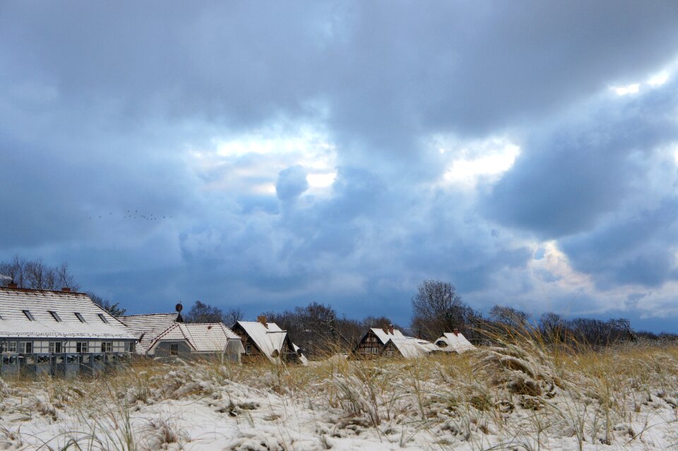 Beach buhne clouds houses