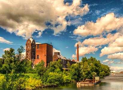 Brick chimney old factory photo