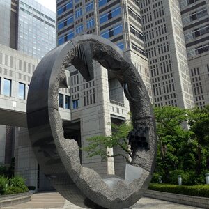 Inside the building of the circle granite sculpture