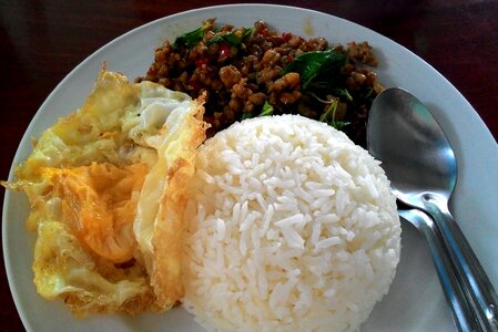 Thailand food rice basil pork fast food photo