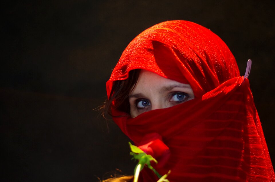 Arabian mare red burka black background
