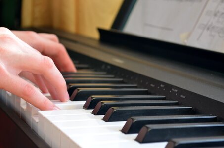 Sheet music plays hands