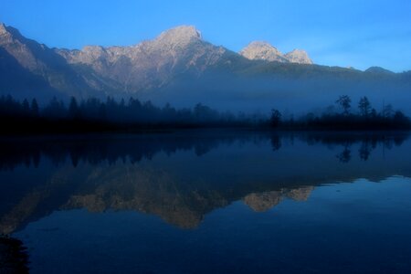 Mountain and water lake landscape photo