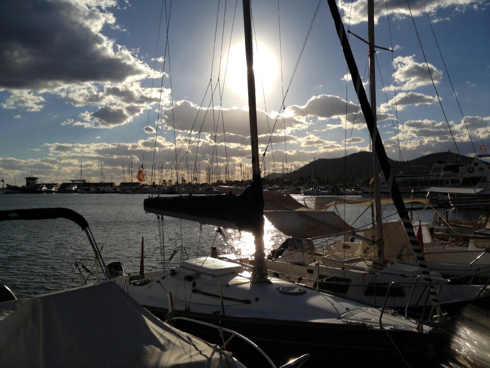 Alcudia harbor twilight sailing boats