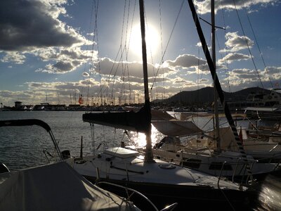 Alcudia harbor twilight sailing boats
