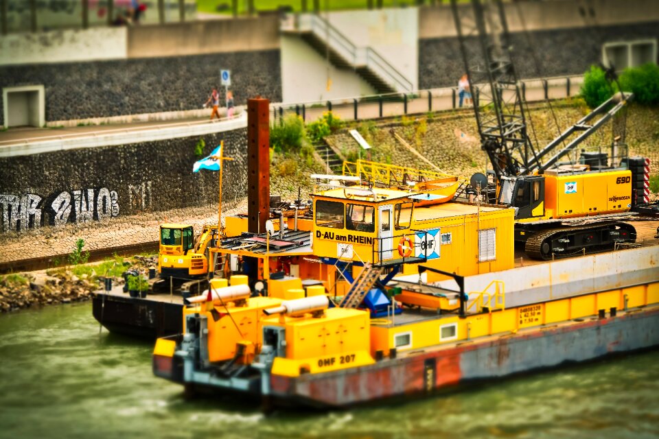 Excavator buckets water construction vehicle port
