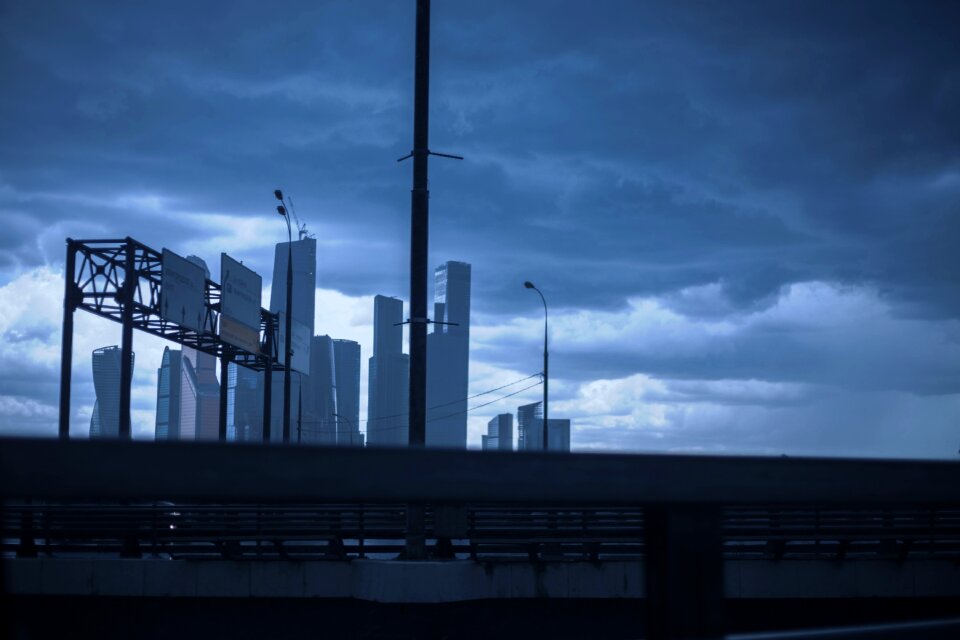 Moscow city night highway