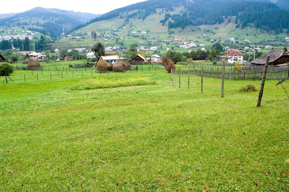 Town buildings mountains