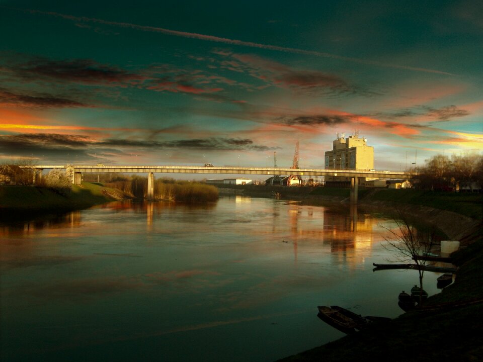 Bridge river sunset photo