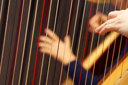 Concert harp stringed instrument hands photo