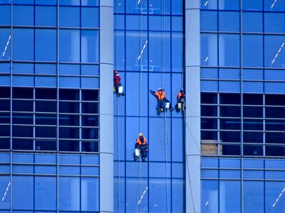 Glass building climbing