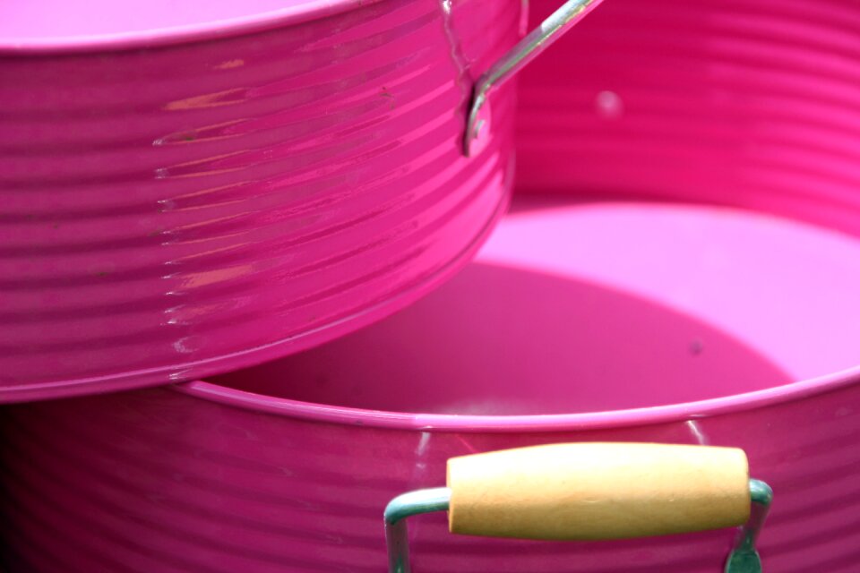 Close up pink planting bucket