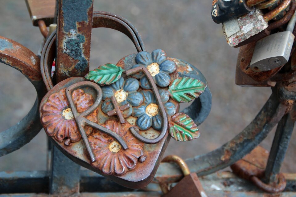 Decorated love locks bridge