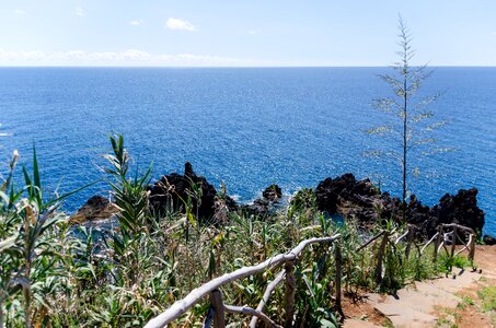 Atlantic ocean away wood railings photo