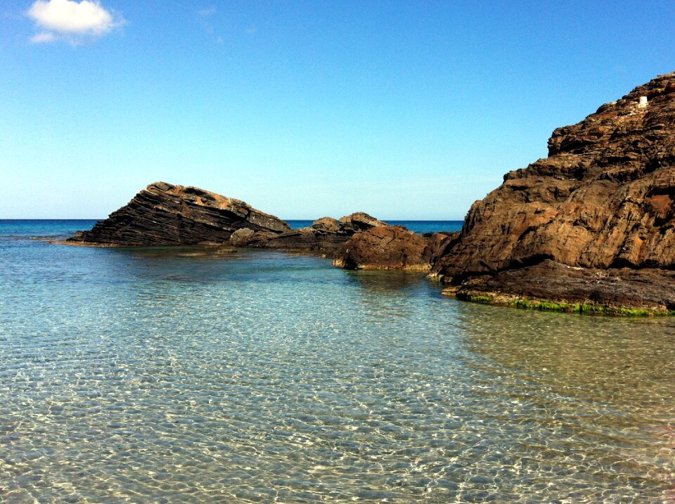 Cliffs rocks in the sea blue photo