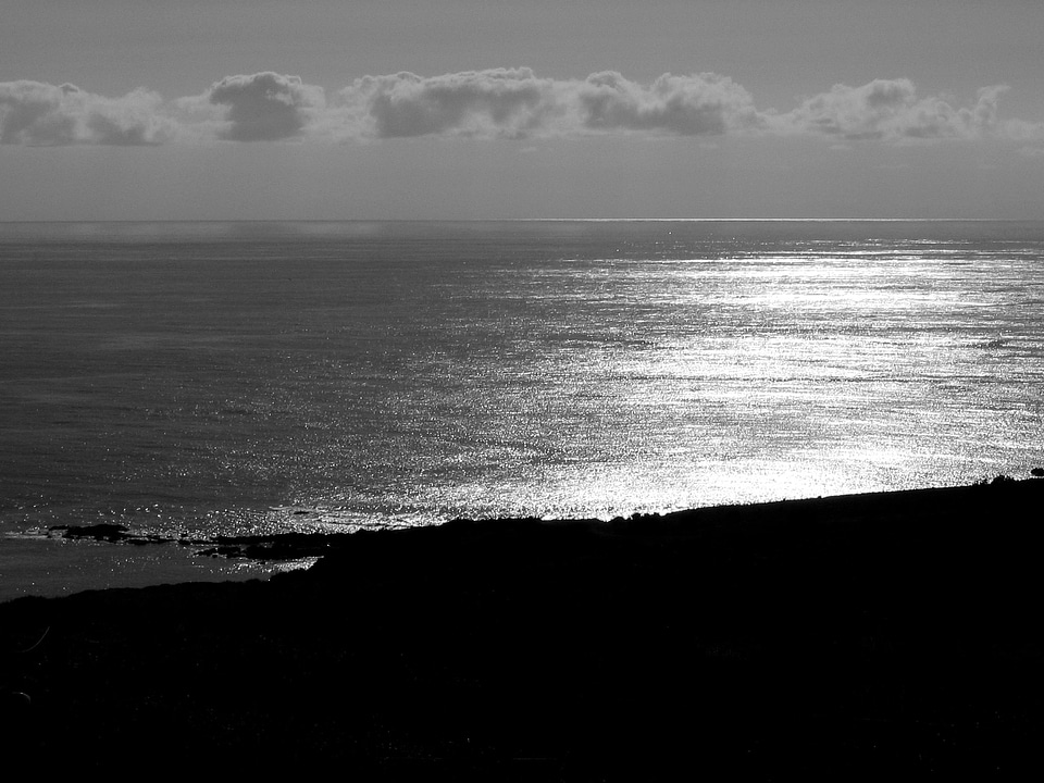 Island black and white ocean