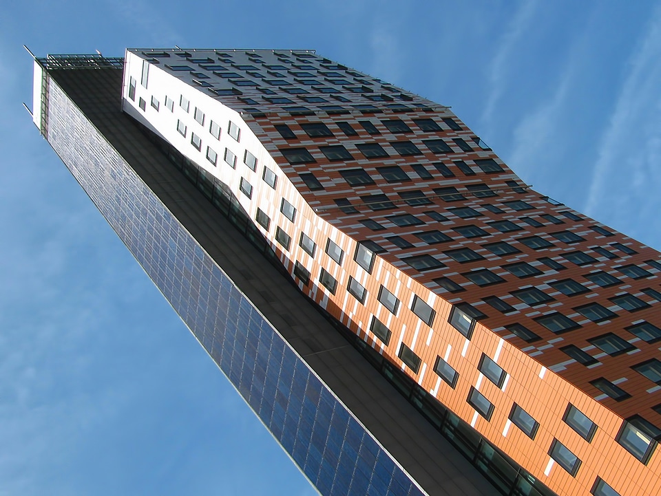 Modern building tower blue sky