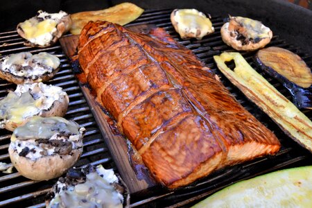 Planked delicious salmon fillet