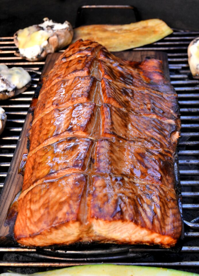 Planked delicious salmon fillet