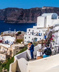 Kissing happy santorini photo