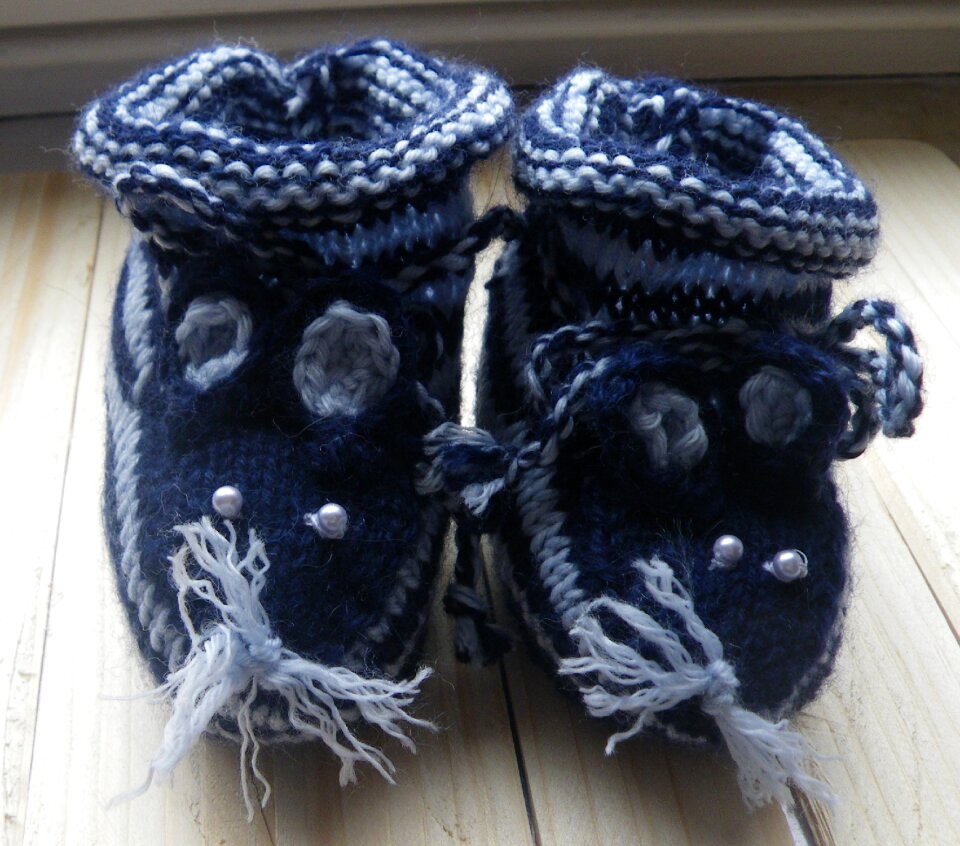 First born shoes knit homemade socks mice