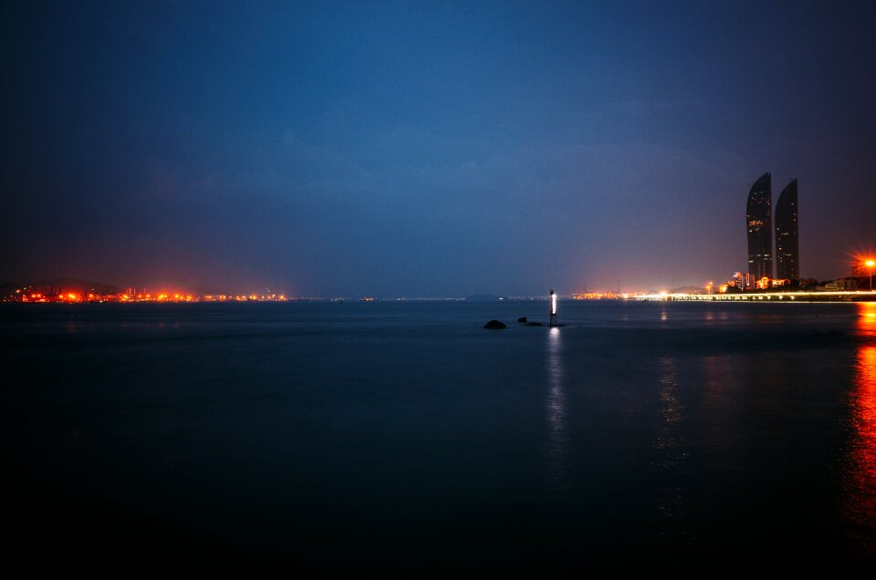 Night view harbor skyline
