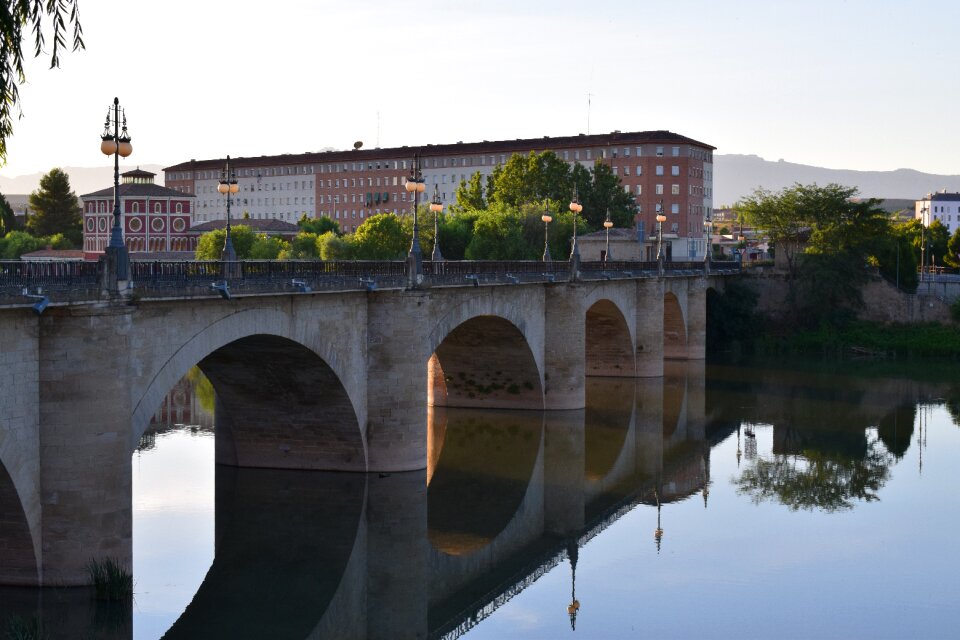 River reflection stone bridge