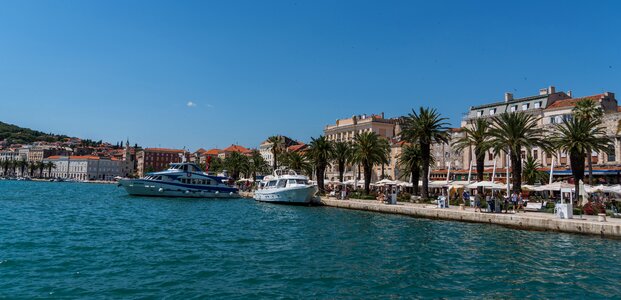 Boats landscape mountains photo