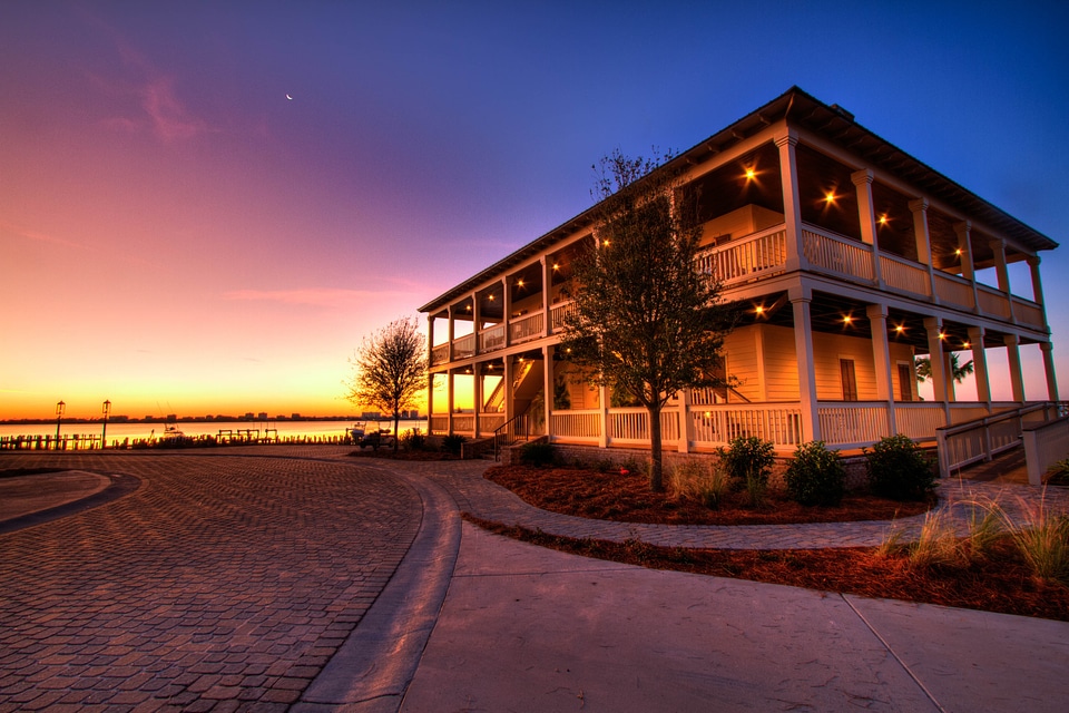 Wooden resort sunset