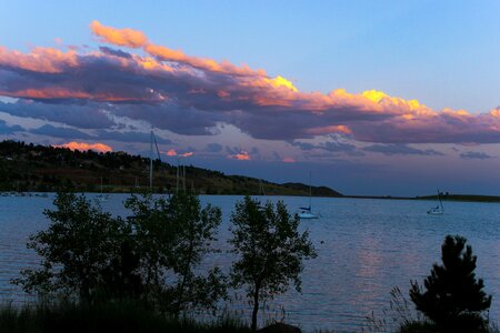 Sunset mountain lake photo